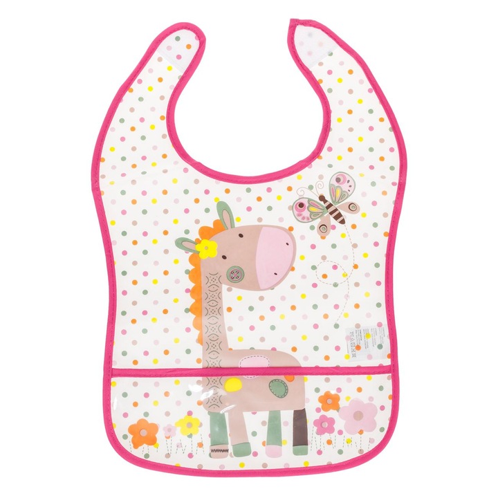 Baveta cu buzunar colector transparenta girafa buline roz 28x45cm
