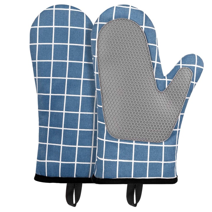 Manusi De Cuptor Micacorn, Suporturi De Oala Rezistente La Caldura Din Silicon Si Bumbac, Design Antiderapant Din Silicon, Potrivite Pentru Gatit, Copt, Gratar (Albastru)