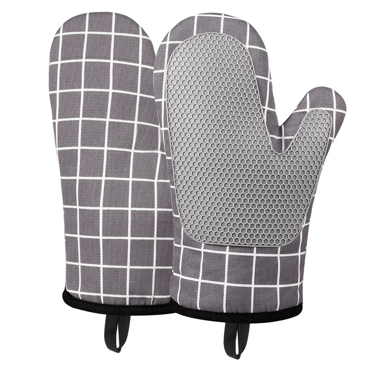 Manusi De Cuptor Micacorn, Suporturi De Oala Rezistente La Caldura Din Silicon Si Bumbac, Design Antiderapant Din Silicon, Potrivite Pentru Gatit, Copt Si Gratar (Gri)