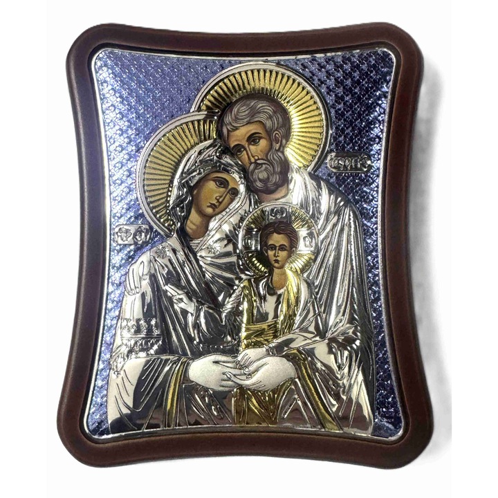 Icoana argintata Sfanta Familie, lemn 8.5x10cm