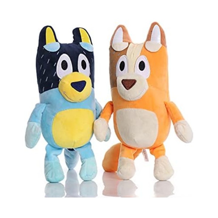 Set jucarii de plus E Bru Dog Family, 2 piese, tata albastru si mama galbena, 28cm