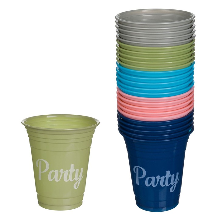 Pahare din plastic de diferite culori "party" 360ml - 50buc