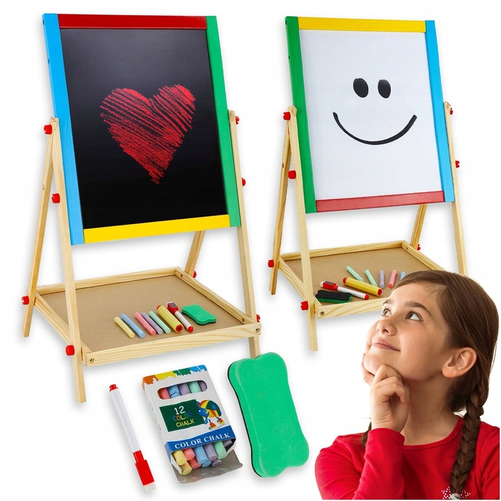 Tabla Magnetica Din Lemn Cu Doua Fete + Accesorii 80 Cm