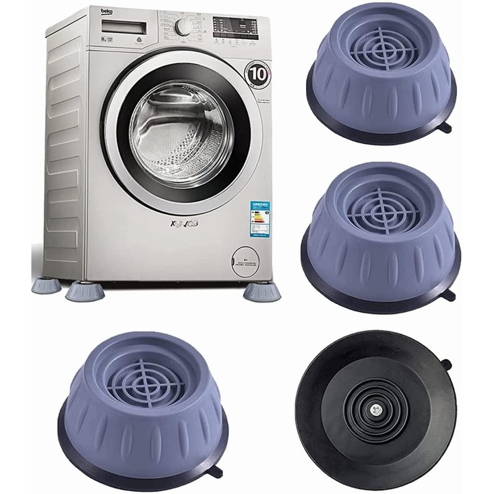 Set de 4 picioare anti-vibratie pentru masini de spalat, Ulisem, cauciuc, protectie podea, instalare usoara