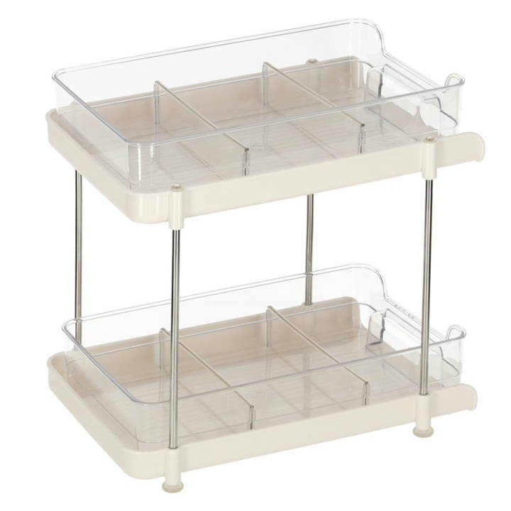 Organizator multifunctional cu 2 niveluri VarioShop®, cu sertare extensibile si separatoare, ideal pentru bucatarie, baie sau birou, 28 x 16 x 6, Alb