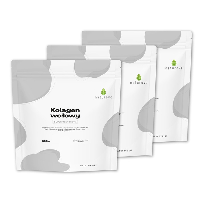 Colagen bovin naturove - set 3x500g, suport pentru sanatatea articulatiilor, pielii, parului si unghiilor
