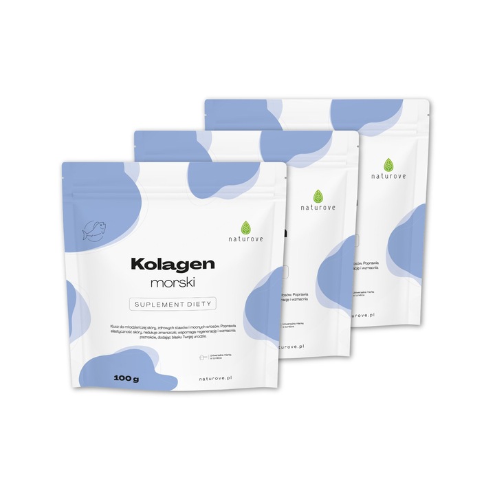Colagen marin naturove - set 3x100g, suport pentru piele, par si unghii, natural, 300g