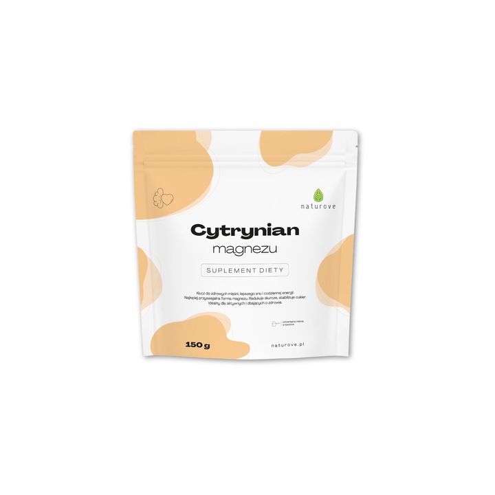 Supliment alimentar Naturove - Citrat de magneziu 150g - Biodisponibilitate ridicata, sustine sistemul nervos si muscular