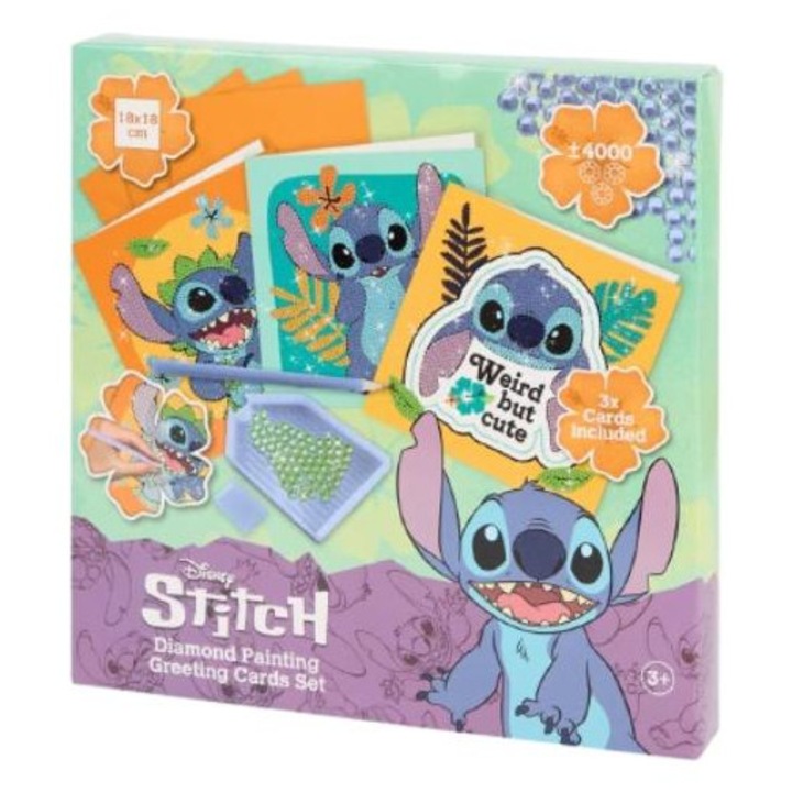 Set 3 felicitari cu plic Stitch de decorat cu diamante