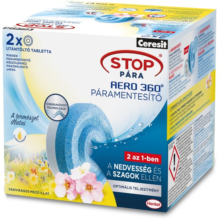 Henkel - Tableta Ceresit Stop pentru reumplerea aparatului de dezumidificare - aroma „Flori salbatice” - 2 x 450 g