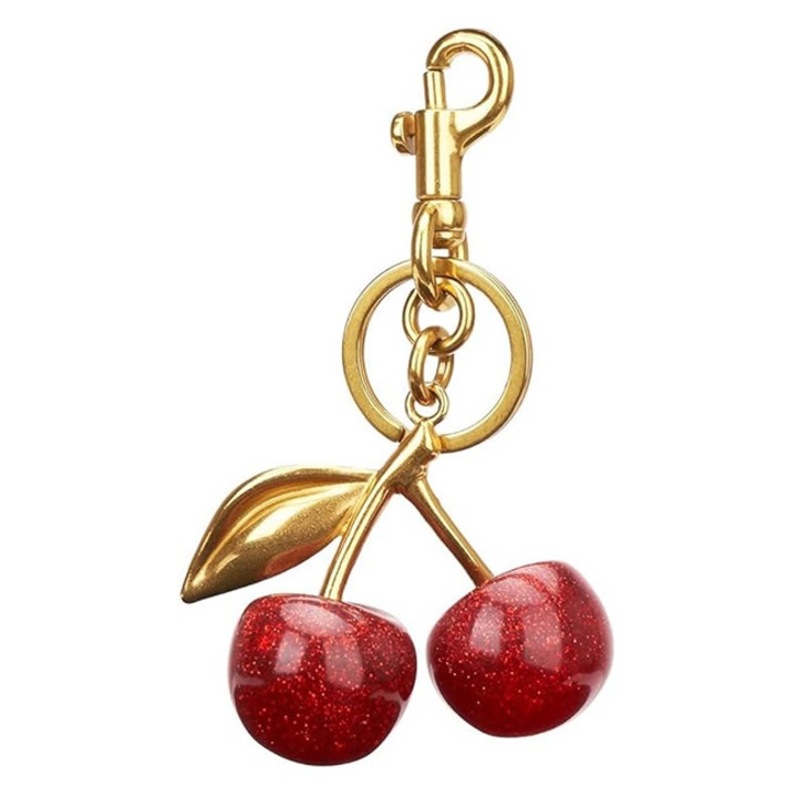 Cseresznye kulcstartó, műanyag/gyanta, arany/piros