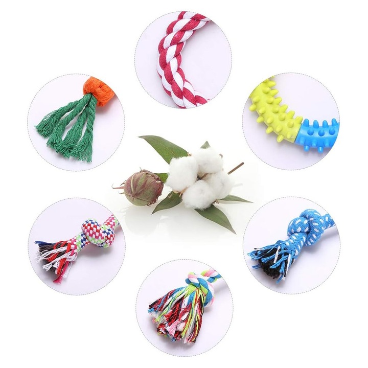 12 darabos kutyajáték készlet – Fogászati játékok, Tartós, Kötélből és gumiból készült, Ideális játékhoz, rágáshoz, kiképzéshez, Kis, Közepes és Nagytestű Kutyáknak Alkalmas