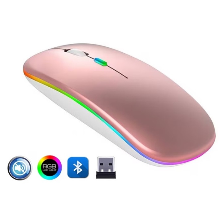 Mouse-ul fara fir, roz, iluminat rece, USB, plug and play