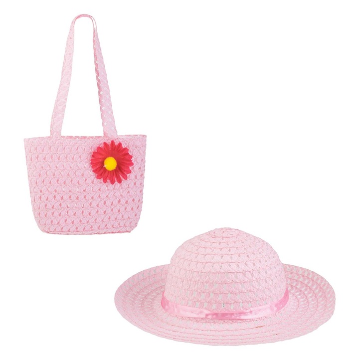 Комплект шапка и чанта с розова маргаритка