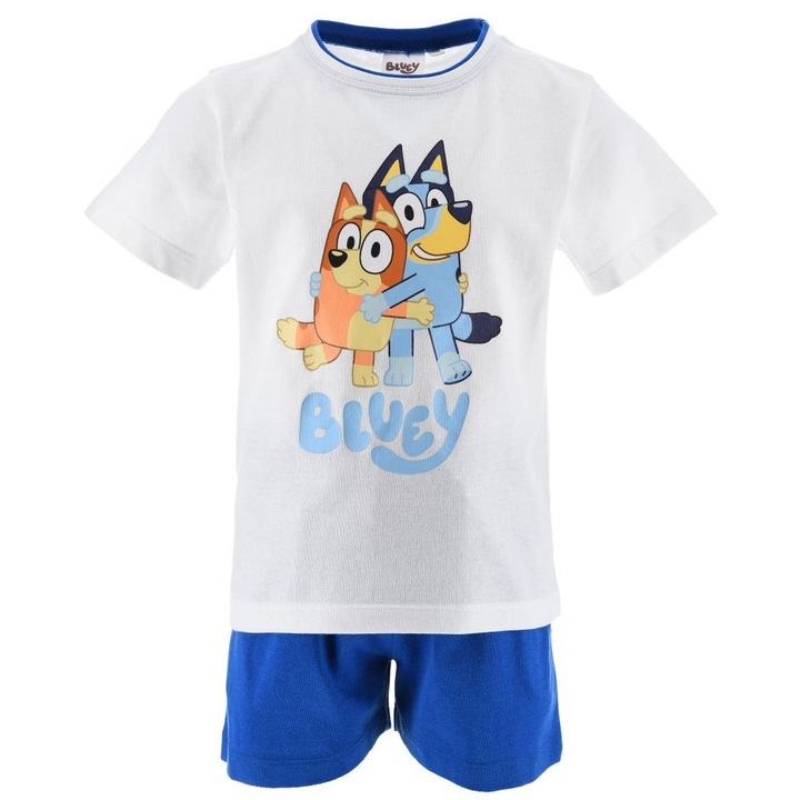 Set baieti, Bluey, maneca scurta, bumbac, alb, marimea 98 cm