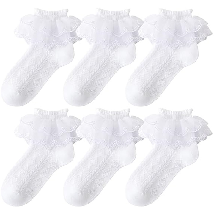 Set de 3 perechi de sosete cu dantela cu volant, Axroad Mall, Sosete din plasa pentru glezne de vara pentru copii mici