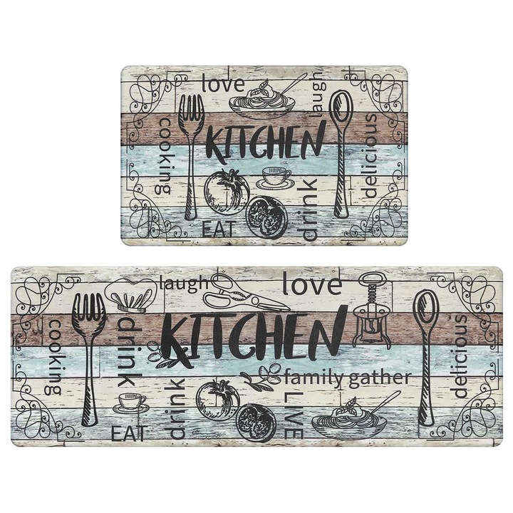 Комплект от 2 кухненски килима, Axroad Mall, неплъзгащи се домашни килими, водоустойчиви, абсорбиращи, против замърсявания, перат се в пералня, за хол, спалня, коридор, полиестер, 40x60см/40x120см, многоцветни