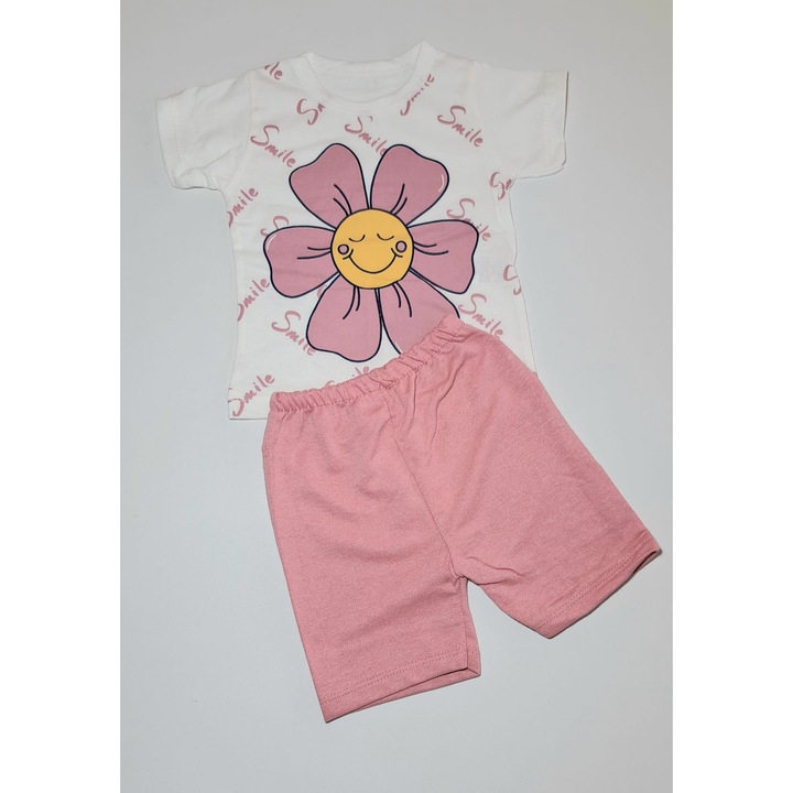 Compleu bebe, Bumbac, Alb cu roz, Alb