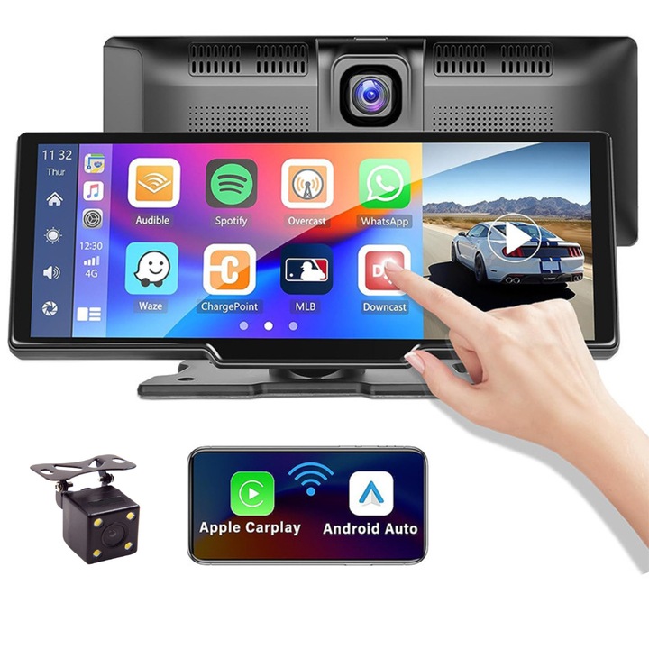 Univerzális navigációs eszköz, Apple Carplay és Android Auto vezeték nélküli kapcsolattal, Bluetooth zenelejátszóval és vezeték nélküli képernyőtükrözéssel, első és hátsó kamerával