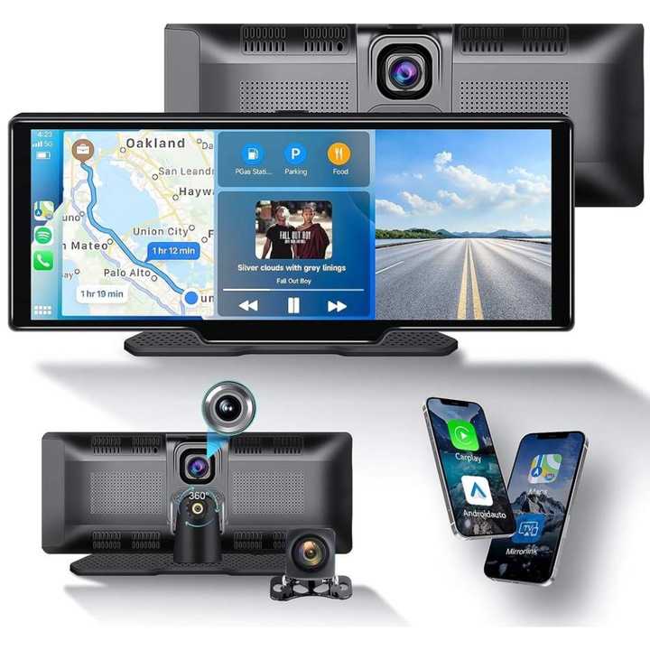 Navigatie universala cu Apple Carplay si Android Auto wireless, Bluetooth music si Screen Mirroring wireless, camera fata spate incluse