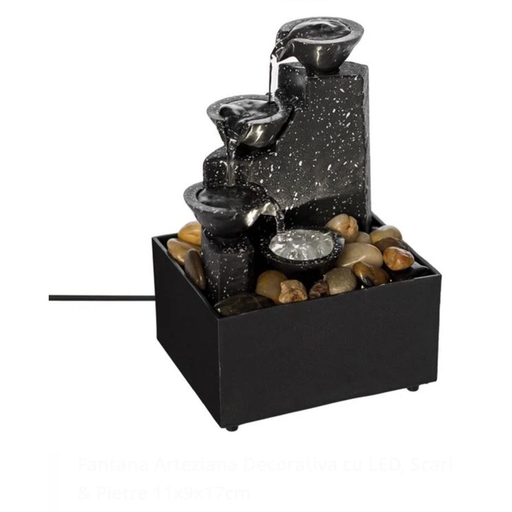 Фонтан с LED, декоративен, артезиански, стълби и камъни 11x9x17см