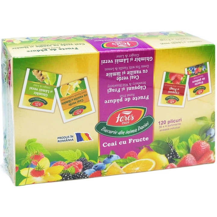 Ceai asortat Fructe 4 sortimente "Bucuria Gustului AromFruct", colectia HoReCa, 120plicuri, Laboratoarele Fares Orastie