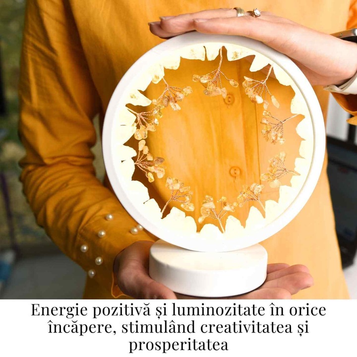 CraftMystic Kerek éjjeli lámpa nyers és hengerelt citrin kristályokkal, pozitív energia és nyugalom otthonába