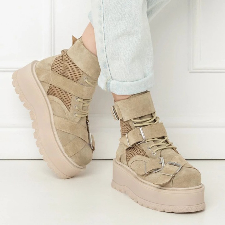 Bocanci femei Exclusives, bej, piele natural, Bej