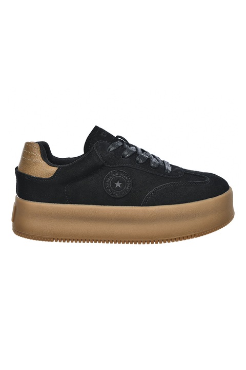 Big Star, Pantofi sport flatform de piele ecologica, Negru/Maro camel
