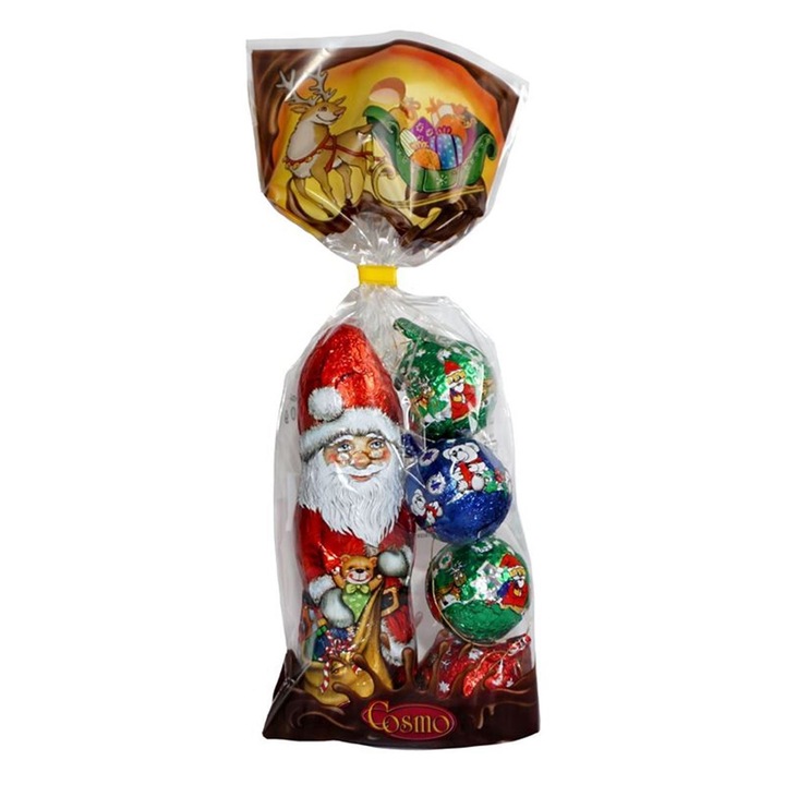 Punga cu figurine de mos craciun & globuri din masa de cacao - 120g