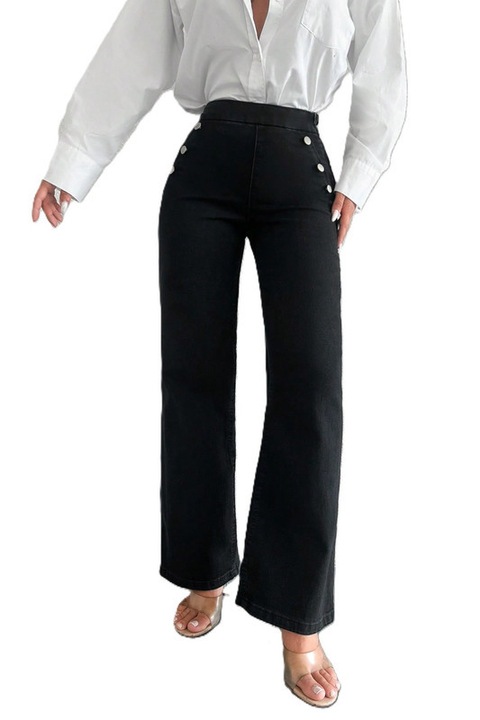 Blugi Dama, Vintage, Talie Inalta, Decorati Cu Nasturi, Negru