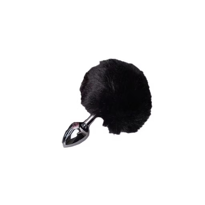 Plug anal metalic cu coada de iepure moale, negru