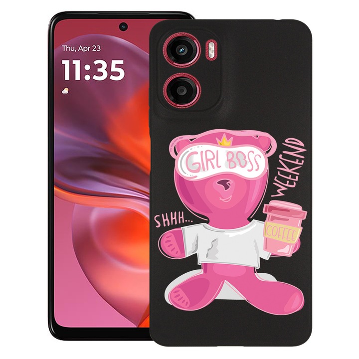 Силиконов калъф BestCase за Motorola Moto E15 / Moto G05, Teddy Bear - Gril Boss, Slim SIlicon 0.8MM, Camera Protection, Black, 1997859 B 1569