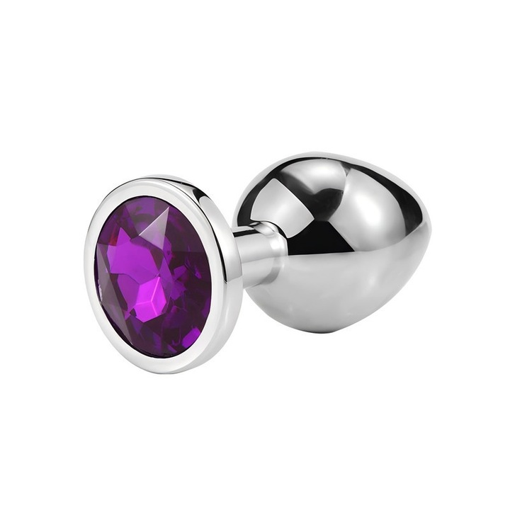 Plug anal metal cu baza incrustata cu bijuterii, violet
