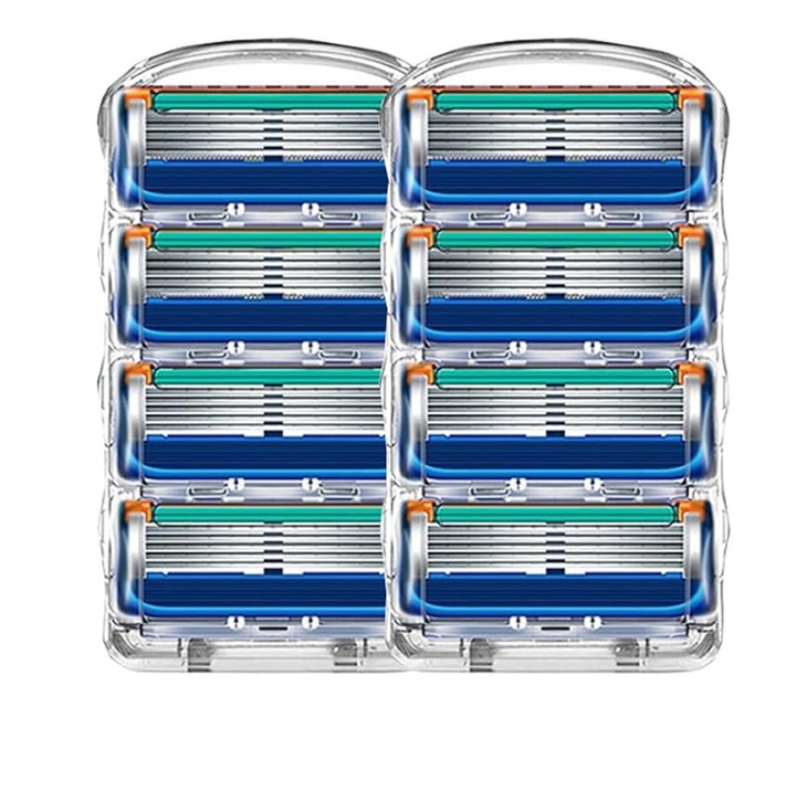 8 darabos Trexora borotvapenge készlet, Gillette Fusion kompatibilis, kék, többrétegű precíziós, könnyen tisztítható