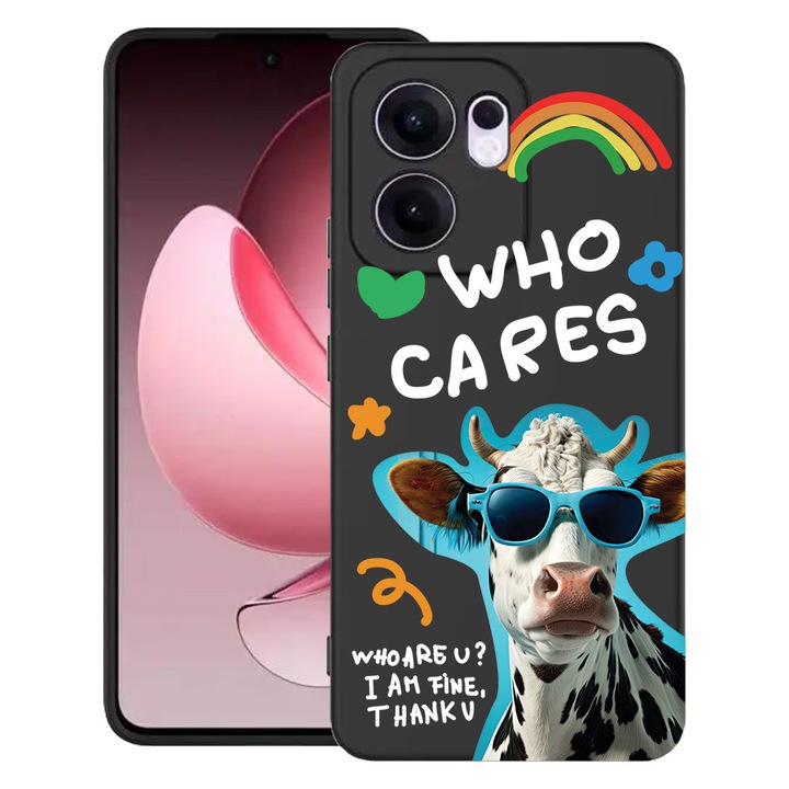 Силиконов калъф BestCase за OPPO Reno13 F 5G, Cool Cow - Who Cares?, SLIM 1.2MM, Microfiber interior, Premium Soft Liquid Silicon, Black, 1996675 PB 975