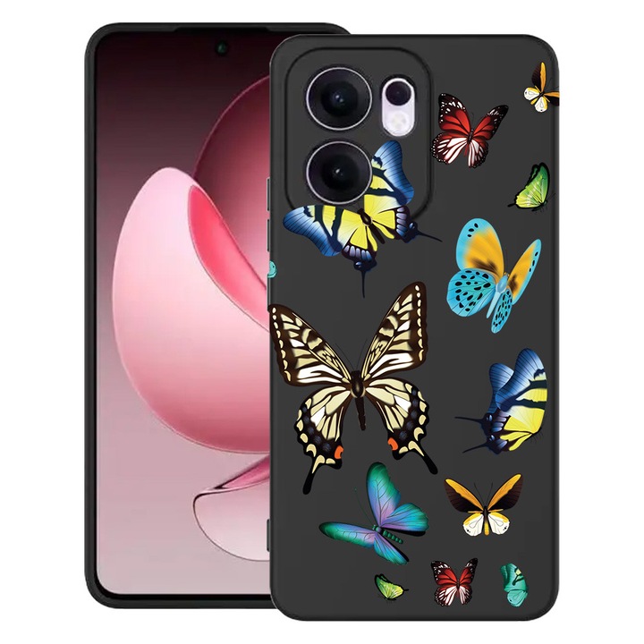 Силиконов калъф BestCase за OPPO Reno13 F 5G, Beautiful Color Butterflies, SLIM 1.2MM, Microfiber interior, Premium Soft Liquid Silicon, Black, 1996675 PB 992