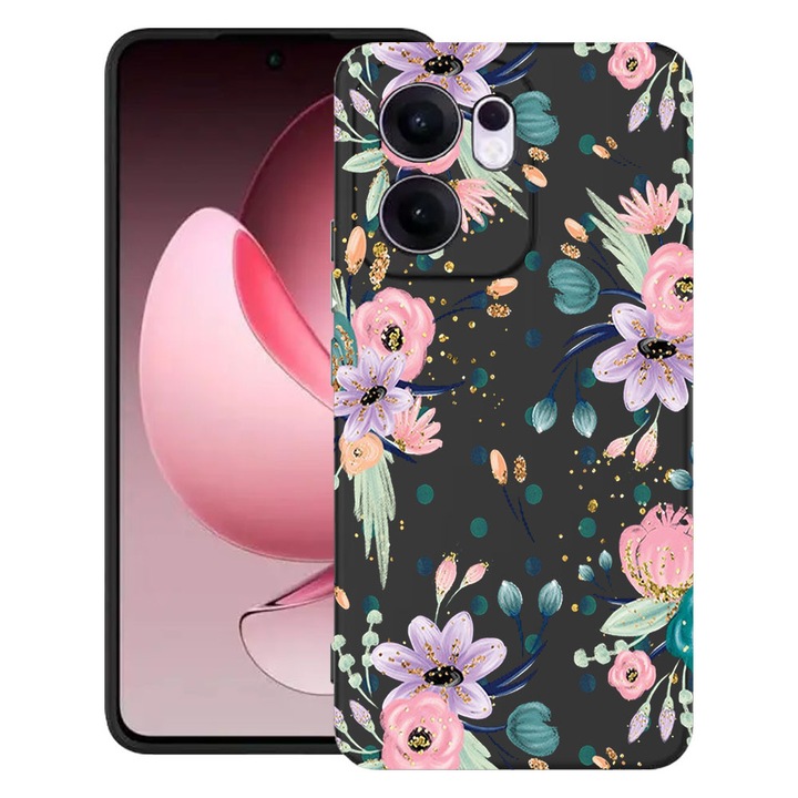 Силиконов калъф BestCase за OPPO Reno13 F 5G, Flowers Collection, SLIM 1.2MM, Microfiber interior, Premium Soft Liquid Silicon, Black, 1996675 PB 495