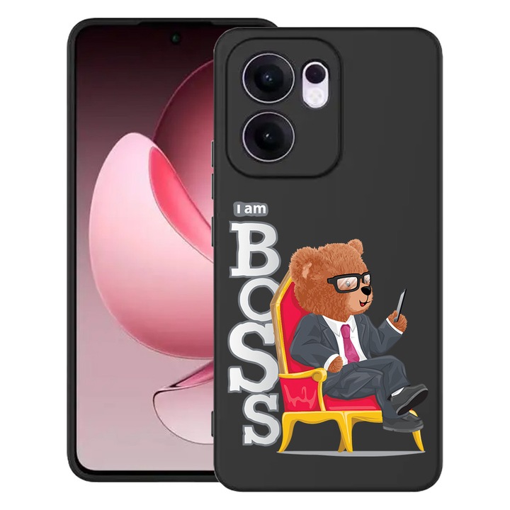 Силиконов калъф BestCase за OPPO Reno13 F 5G, Teddy Bear - I'm Boss, SLIM 1.2MM, Microfiber interior, Premium Soft Liquid Silicon, Black, 1996675 PB 1496