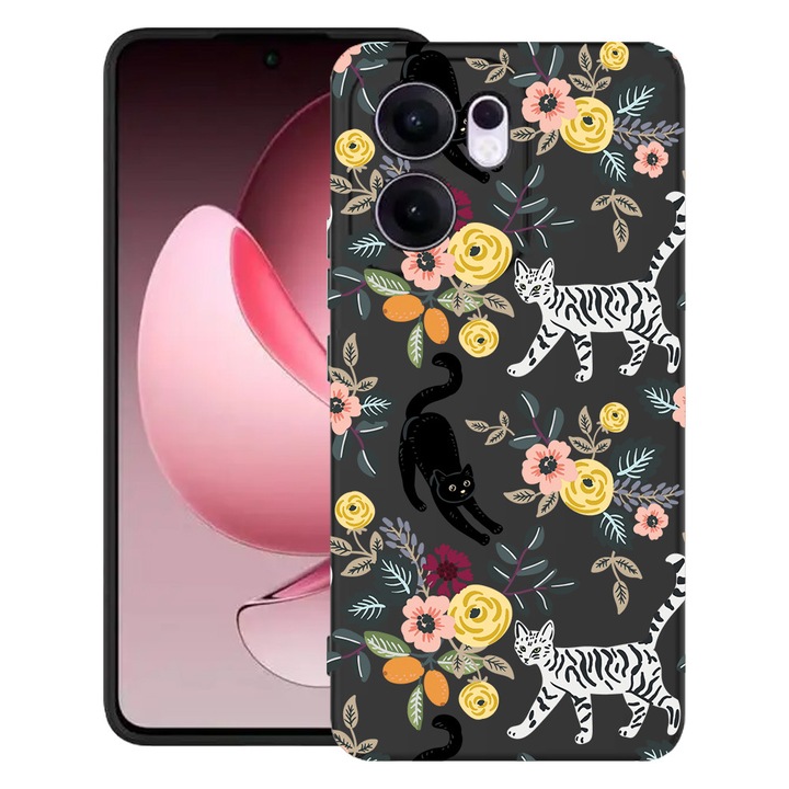 Силиконов калъф BestCase за OPPO Reno13 F 5G, Cat Pattern, SLIM 1.2MM, Microfiber interior, Premium Soft Liquid Silicon, Black, 1996675 PB 1429