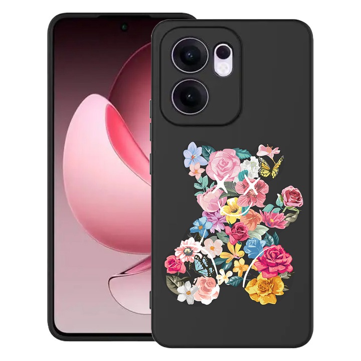 Силиконов калъф BestCase за OPPO Reno13 F 5G, Teddy Bear Color Flower, SLIM 1.2MM, Microfiber interior, Premium Soft Liquid Silicon, Black, 1996675 PB 1550