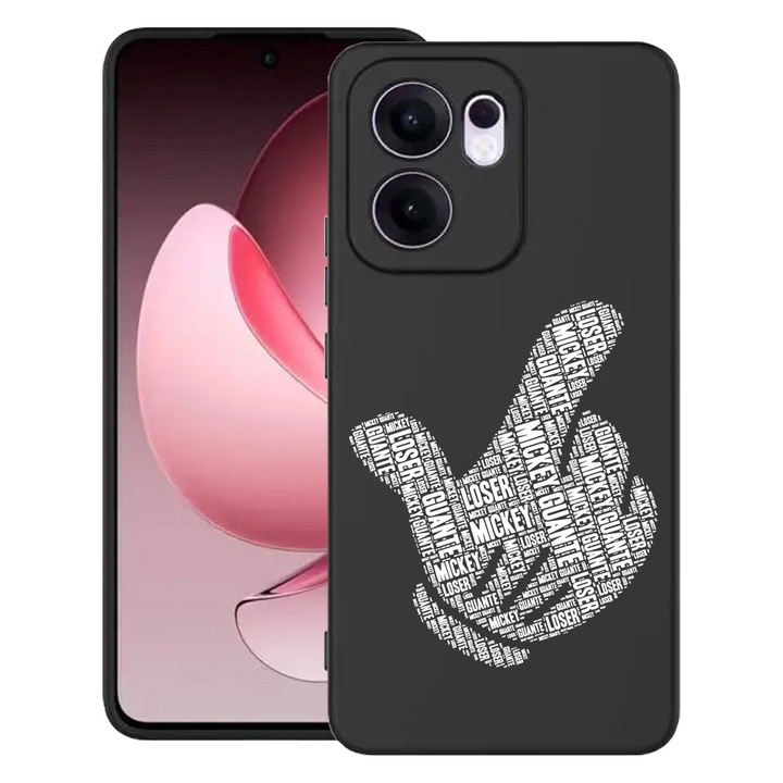 Силиконов калъф BestCase за OPPO Reno13 F 5G, Calligraphy Guante Mickey, SLIM 1.2MM, Microfiber interior, Premium Soft Liquid Silicon, Black, 1996675 PB 1535