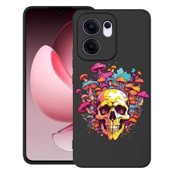 Силиконов калъф BestCase за OPPO Reno13 F 5G, Dream Colors - Skull and Mushrooms, SLIM 1.2MM, Microfiber interior, Premium Soft Liquid Silicon, Black, 1996675 PB 1577