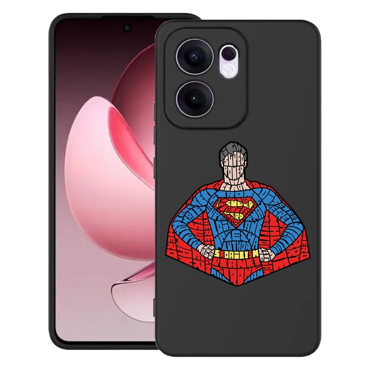 Силиконов калъф BestCase за OPPO Reno13 F 5G, Calligraphy Superman, SLIM 1.2MM, Microfiber interior, Premium Soft Liquid Silicon, Black, 1996675 PB 1523