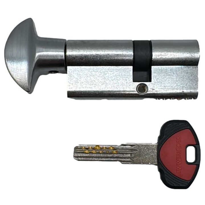 Cilindru Securemme K2 cu buton crom satinat cu 5 chei + 1 de montaj 3200PCS40301X5