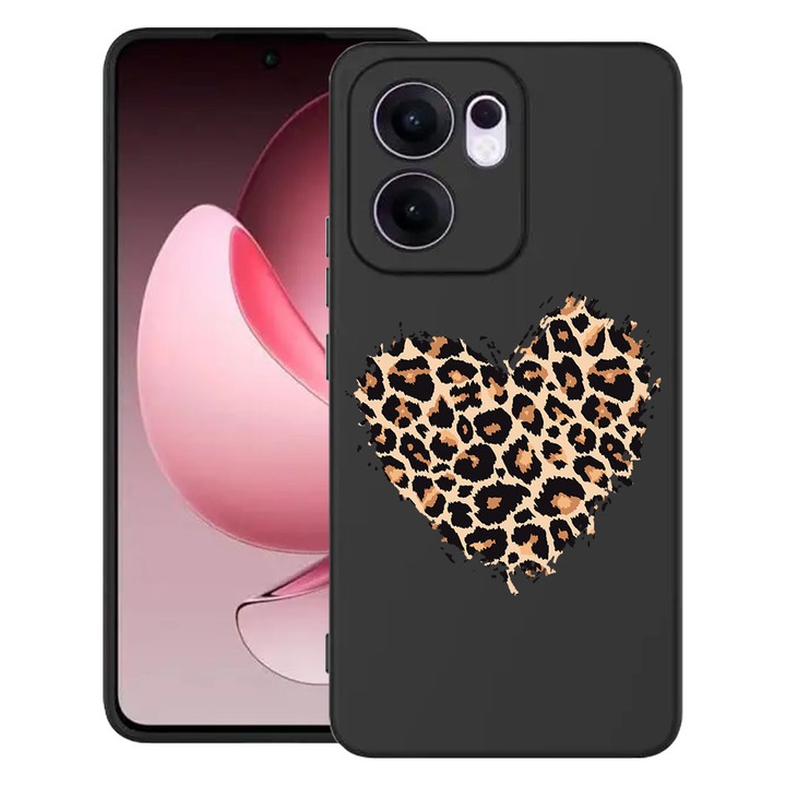 Силиконов калъф BestCase за OPPO Reno13 F 5G, Leopard Heart, SLIM 1.2MM, Microfiber interior, Premium Soft Liquid Silicon, Black, 1996675 PB 761