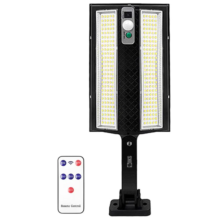 SIKS CB2102 LED napelemes lámpa, 270 LED, mozgásérzékelő, fekete, fali tartó, IP65 vízállóság, 10 órás akkumulátor-üzemidő