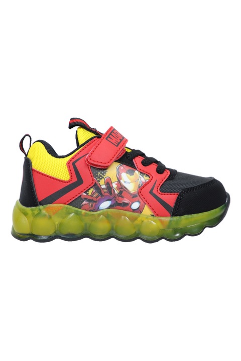 Marvel, Pantofi sport cu velcro Iron Man, Negru/Coral/Galben pai
