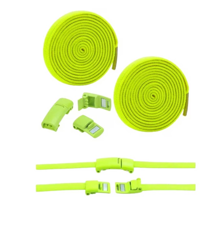 Sireturi elastice fara legare, design magnetic, galben fluorescent, unisex