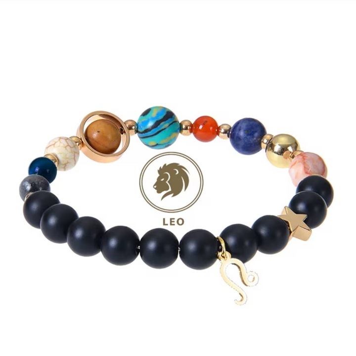 Bratara amethyst cu pandantiv zodiac Leu, echilibru energetic, unisex